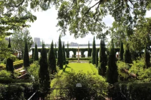 Gardens overlooking a river