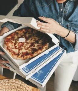 Pizza in pizza boxes