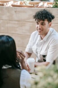 Two people meeting and chatting