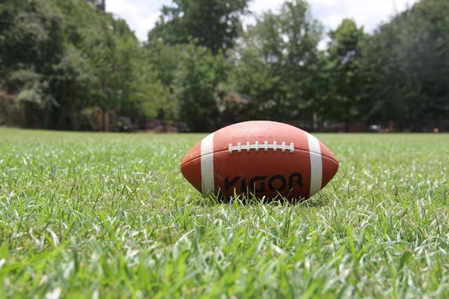 A football on a field